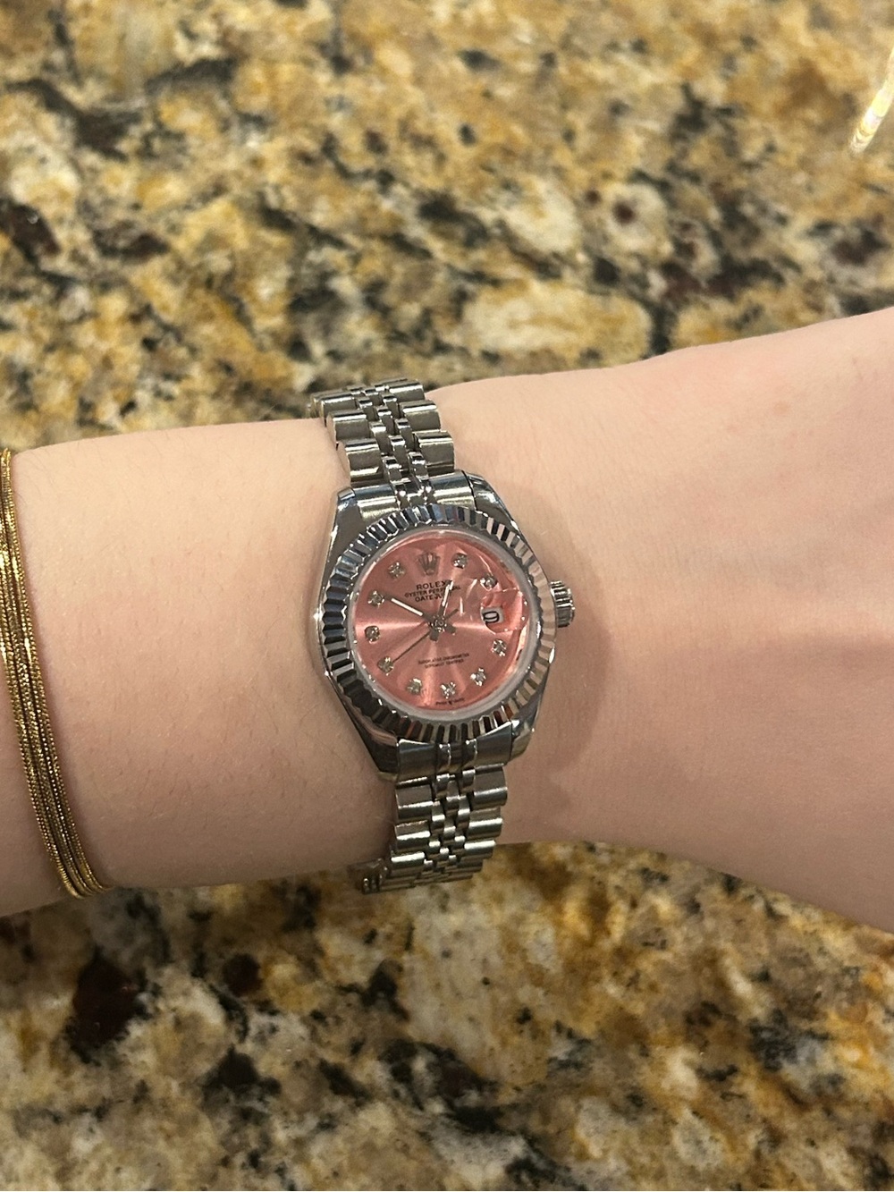 28mm Source Unknown Stainless Steel Women's Watch with Pink Dial